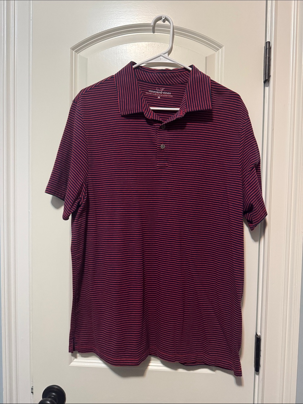 Vineyard Vines Burgundy and Navy Thin-Stripe Polo